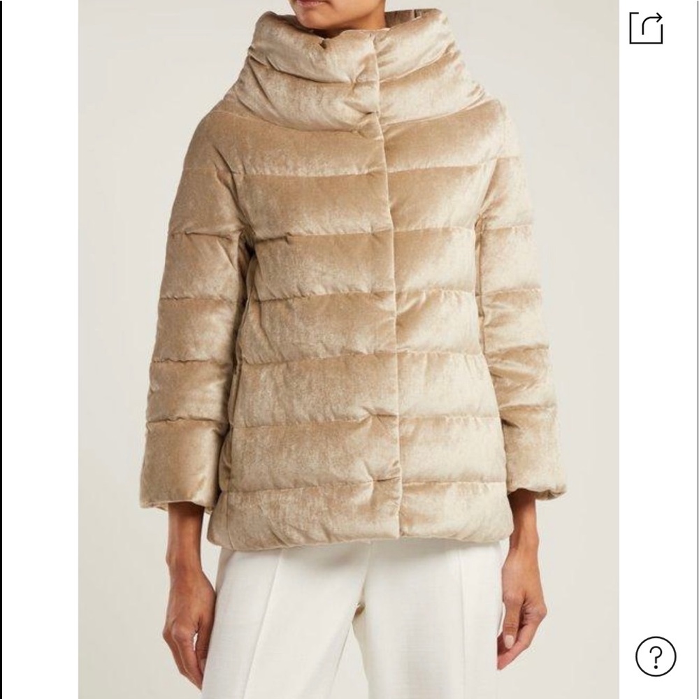 Herno Funnel-neck Quilted-down Velvet Jacket In Beige sz 44 (US 8)